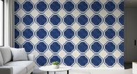 Mediterranean quatrefoil blue wallpaper in modern living room backdrop