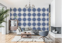 Mediterranean geometric blue wallpaper fitted along living space