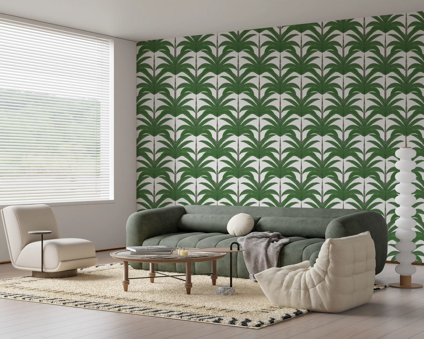 Hallway featuring the crisp Tropical Frond Rhythm wallpaper.