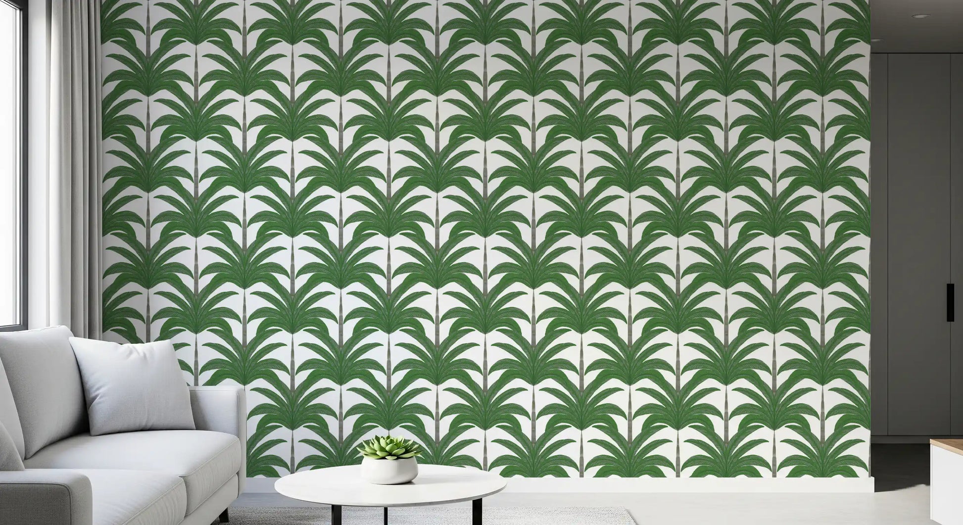 Tropical Frond Rhythm wallpaper completing the aesthetic of a Living area