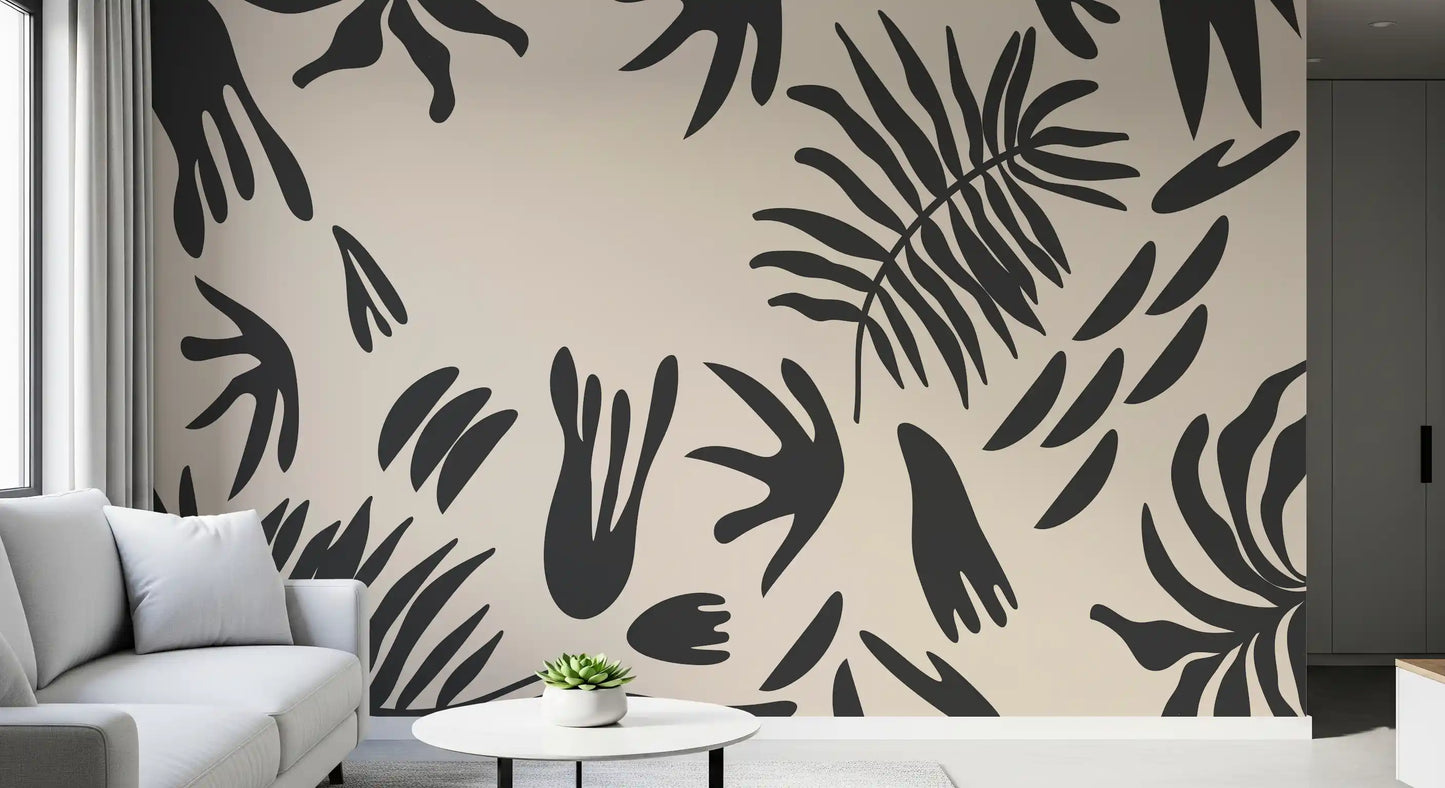 Tropical leaf wall mural giving a hallway a clean botanical focus