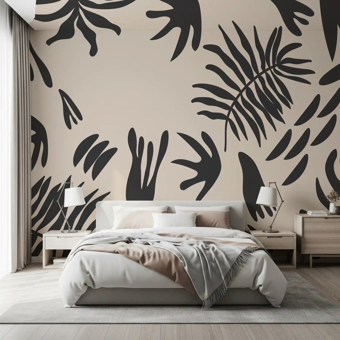 Botanical fern wall mural creating a calm Bedroom feature 