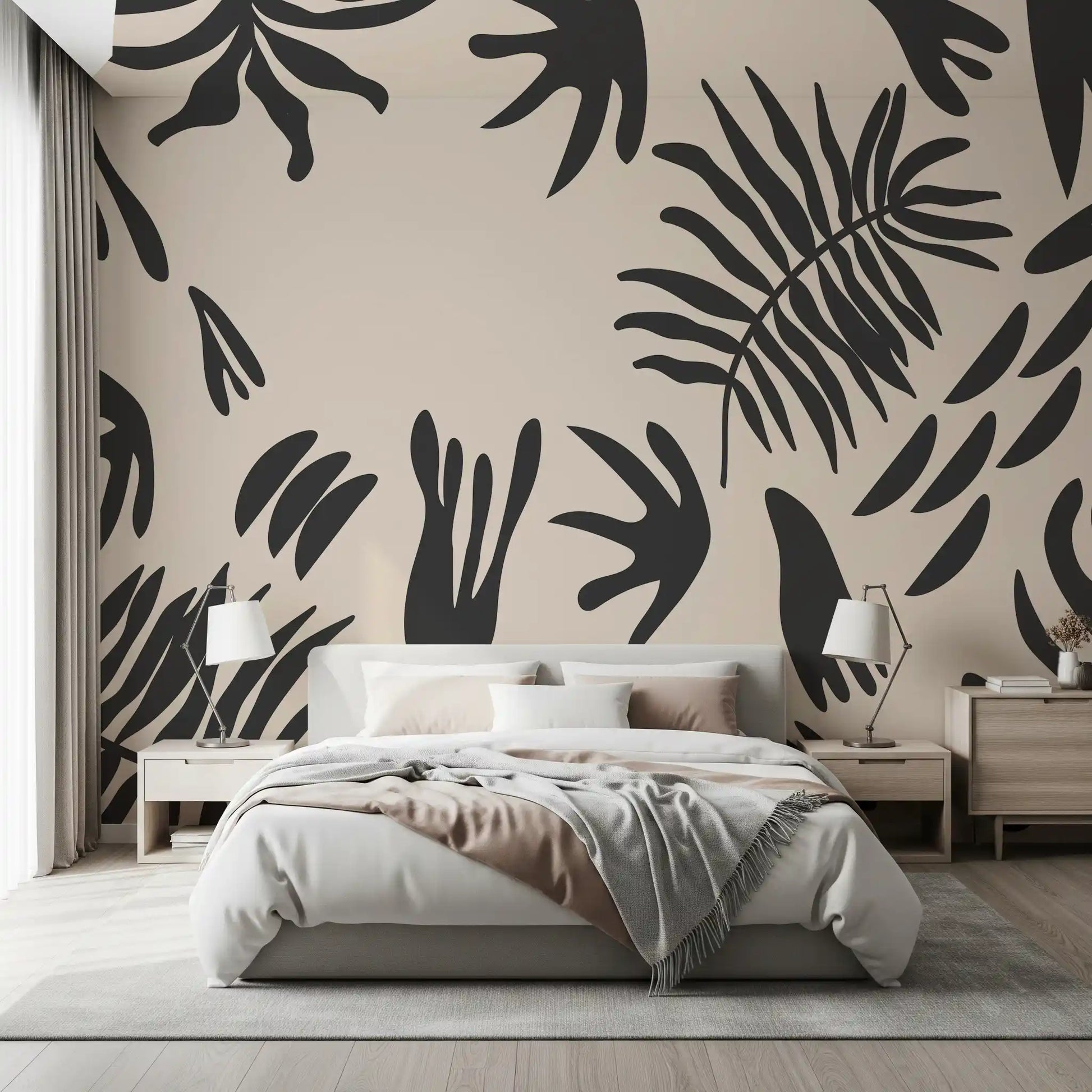 Botanical fern wall mural creating a calm Bedroom feature 