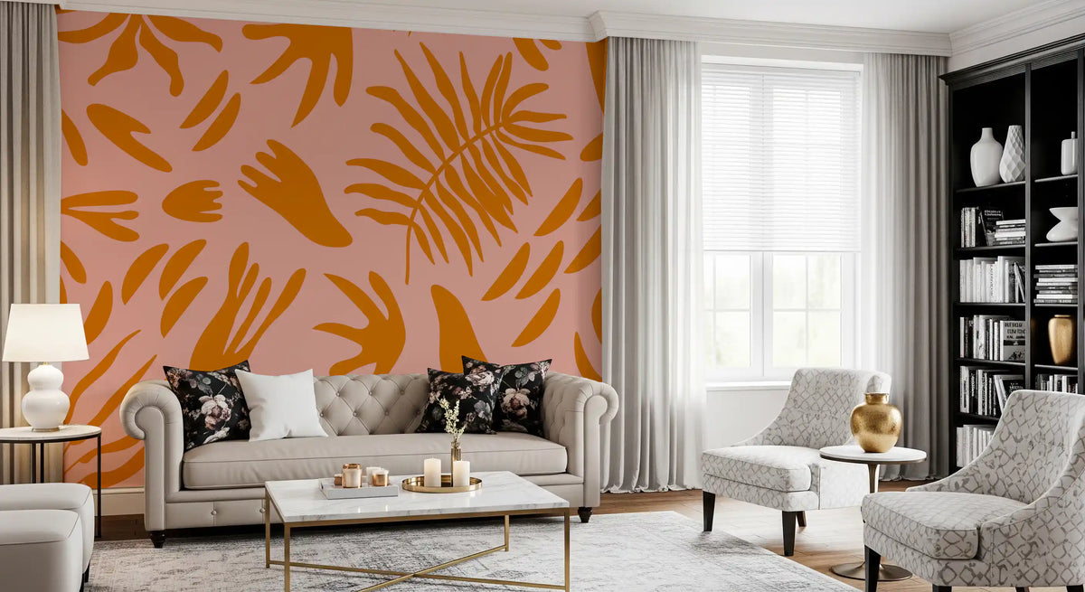 Terra & Blush Flora Wall Mural - Warm Botanical Contrast