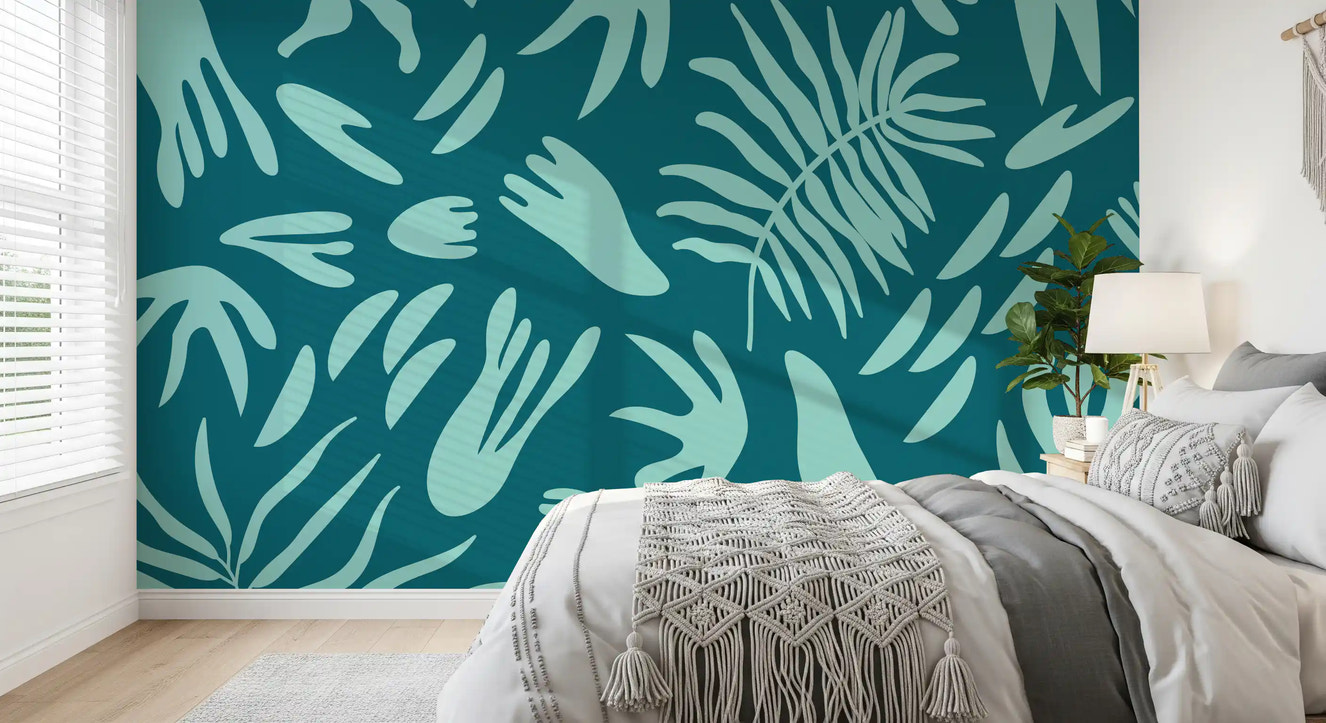 Aqua Leaf Abstract Wall Mural