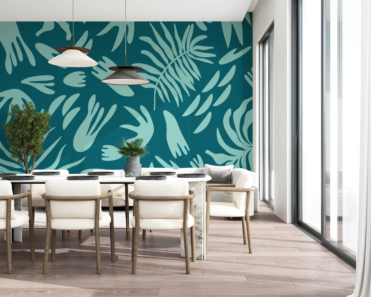 Aqua Leaf Abstract Wall Mural