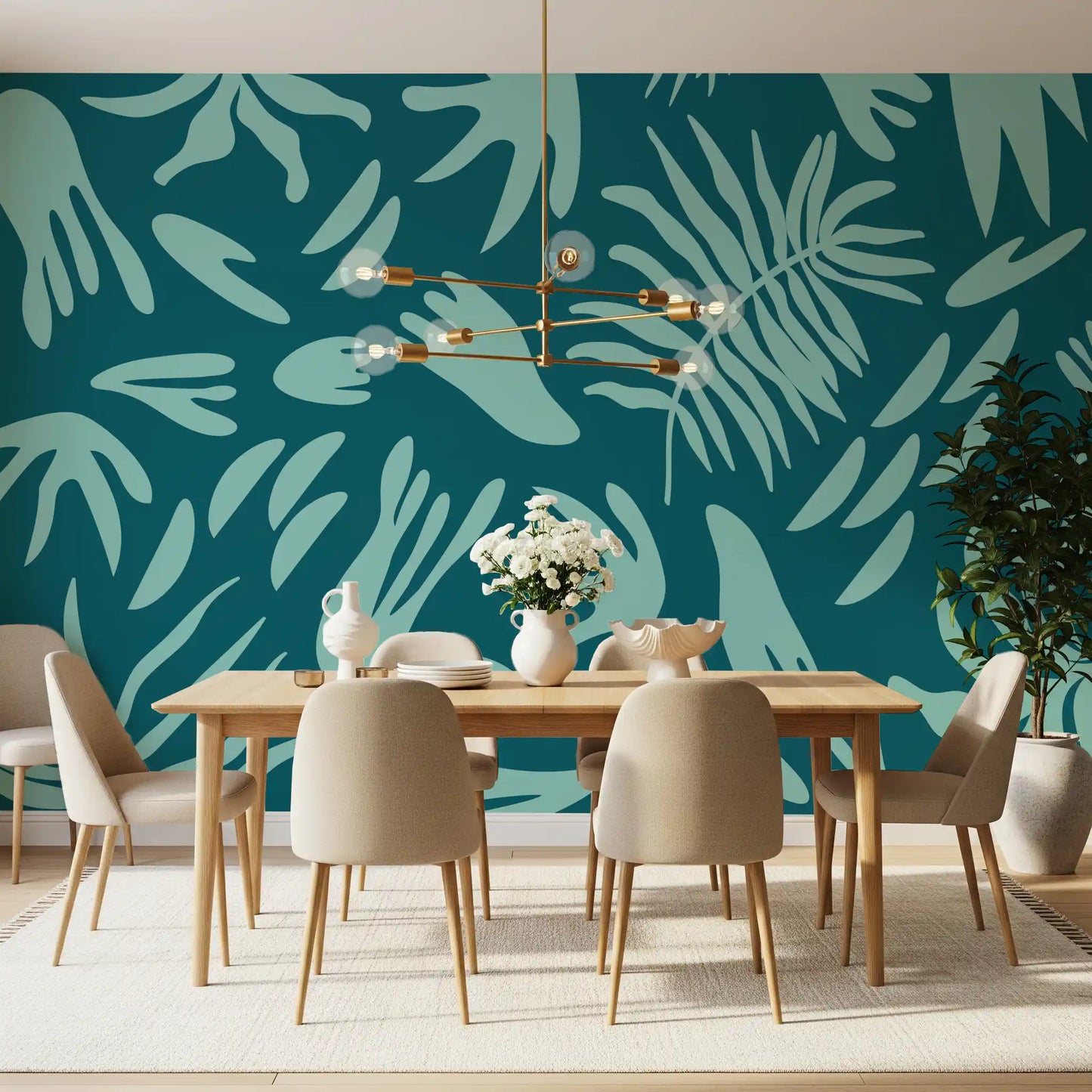 Aqua Leaf Abstract Wall Mural