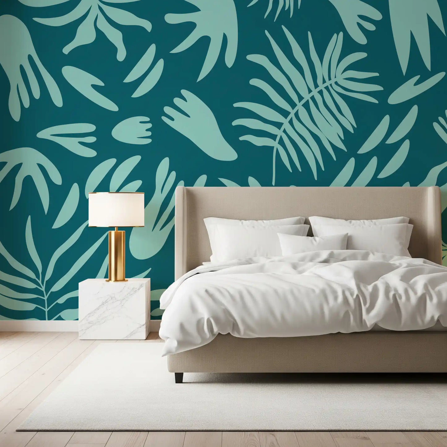 Aqua Leaf Abstract Wall Mural