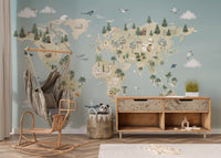 Animal Atlas wall mural in a kids room with global wildlife design