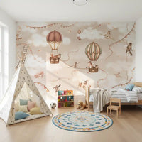 Minimal aviation wall mural clouds balloons mono tone artwork