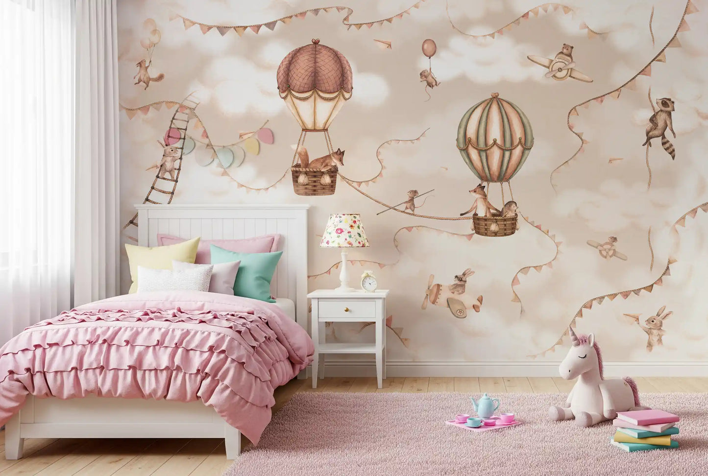 Hot air balloon wall mural mono aviation sky illustration design