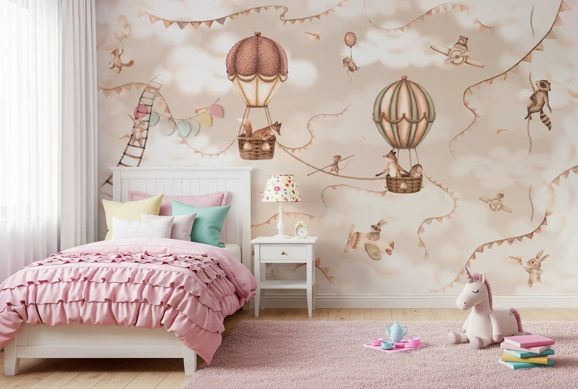 Hot air balloon wall mural mono aviation sky illustration design