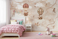 Hot air balloon wall mural mono aviation sky illustration design