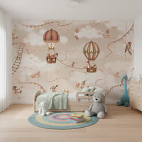 Sky theme wall mural mono aviation balloons clouds bedroom design