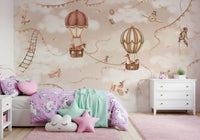 Mono sky adventure wall mural clouds balloons girls room setup