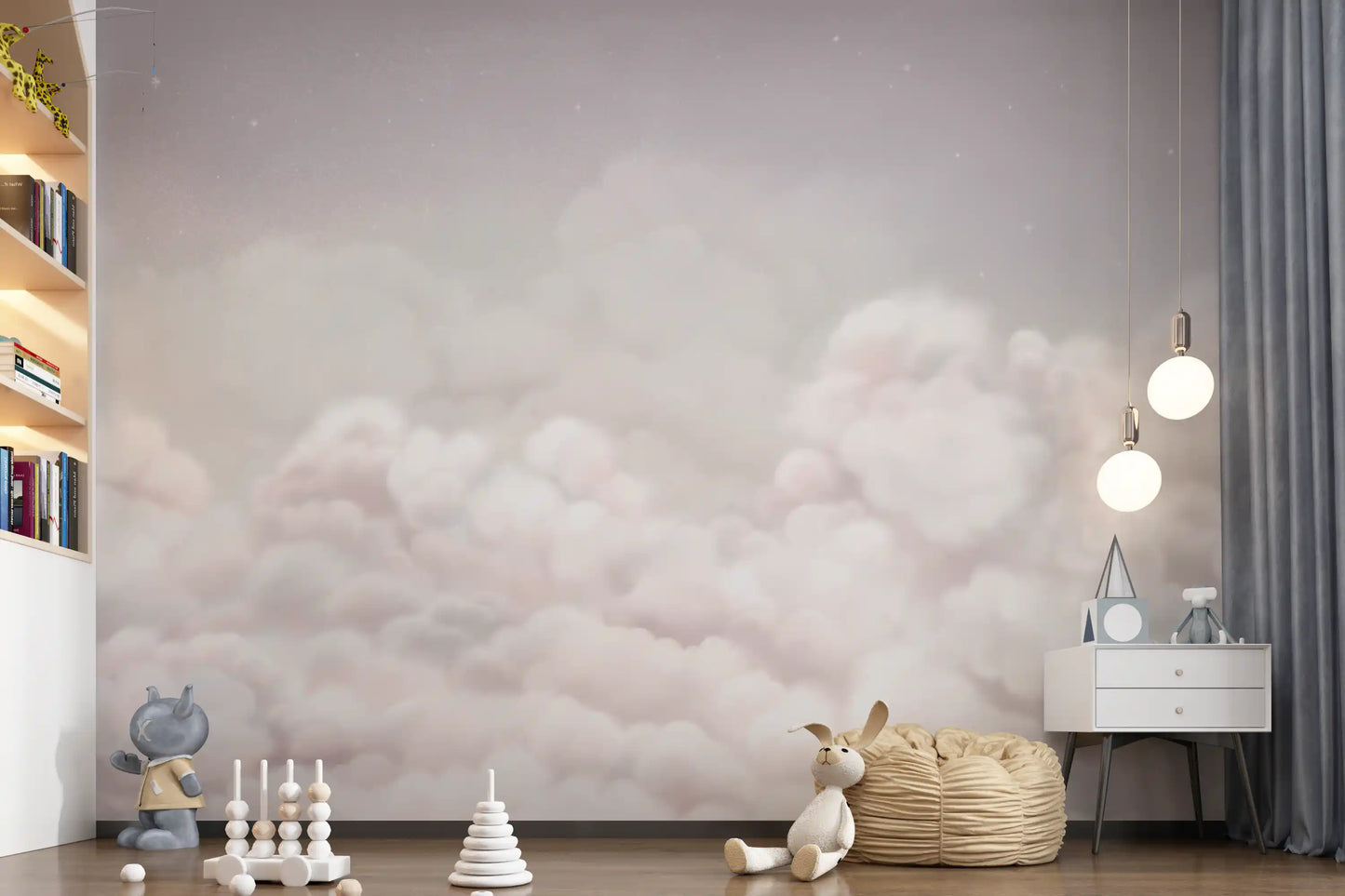 Pink sky wall mural with layered clouds and soft gradient background