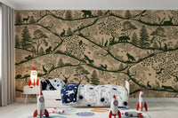 Nordic Nature wall mural woodland animals trees beige green theme