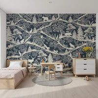 Nordic Nature wall mural woodland animals trees blue white theme
