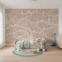 Nordic nature animal mural bedroom pink forest wall mural