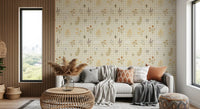 Garden inspired wallpaper with wildflowers and subtle checkered background