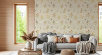 Elegant floral wallpaper with gingham pattern and botanical stems