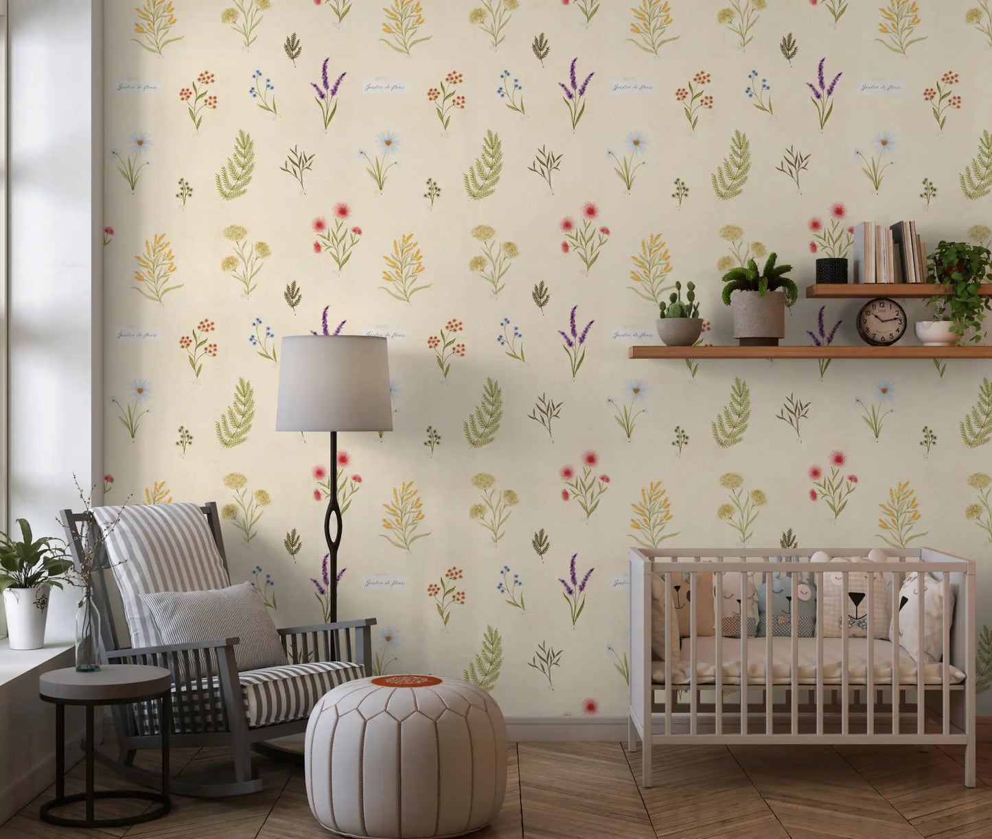 Minimal wildflower wallpaper with soft botanical elements and light texture