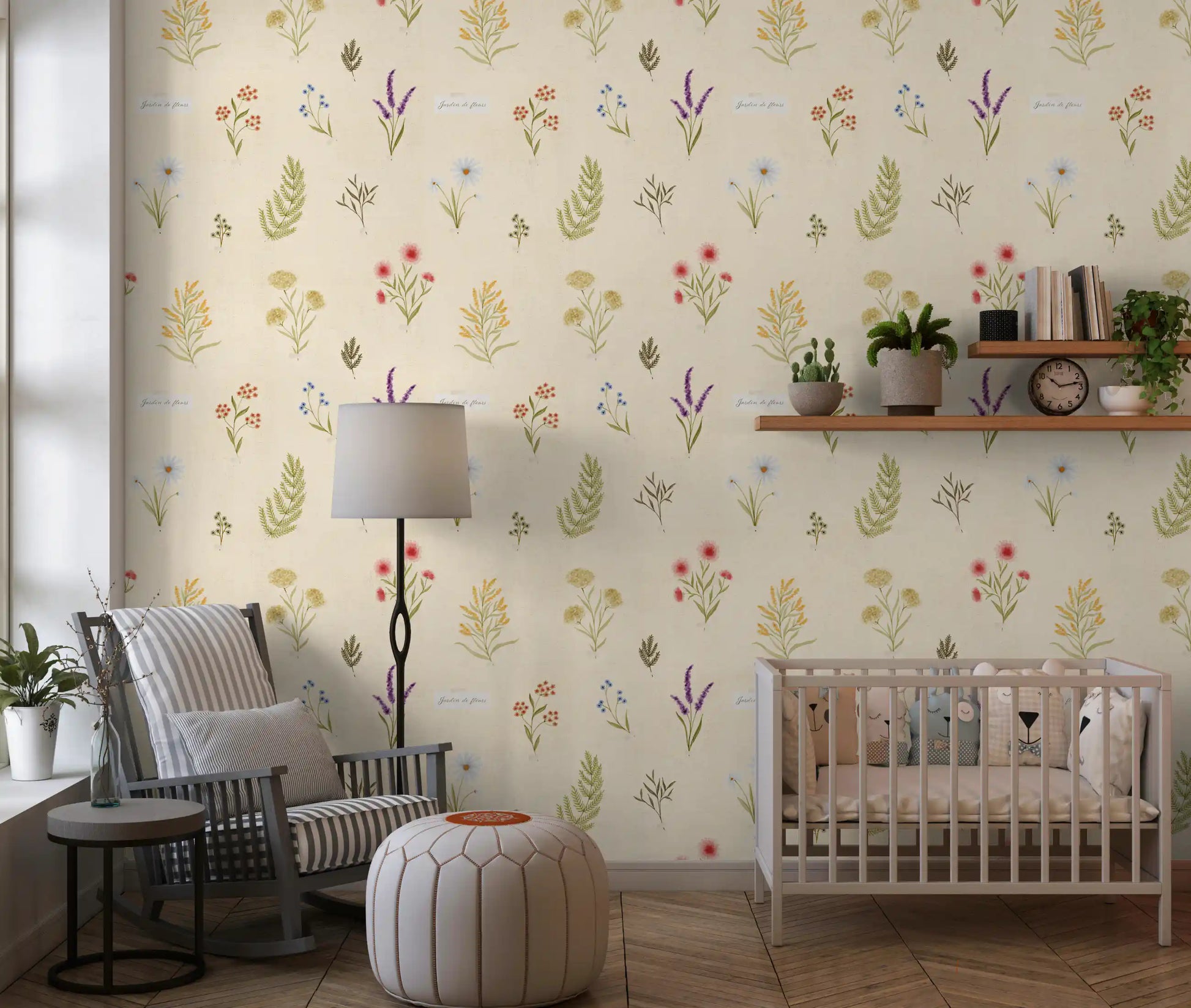 Minimal wildflower wallpaper with soft botanical elements and light texture