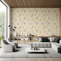 Living room decor with wildflowers collection wallpaper and soft botanical pattern