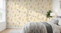 Bedroom styled floral collection wallpaper with pastel wildflower design