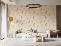 Soft floral collection wallpaper with delicate wildflowers and canvas texture