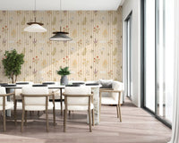 Soft wildflower wallpaper with vertical stripe pattern and pastel accents