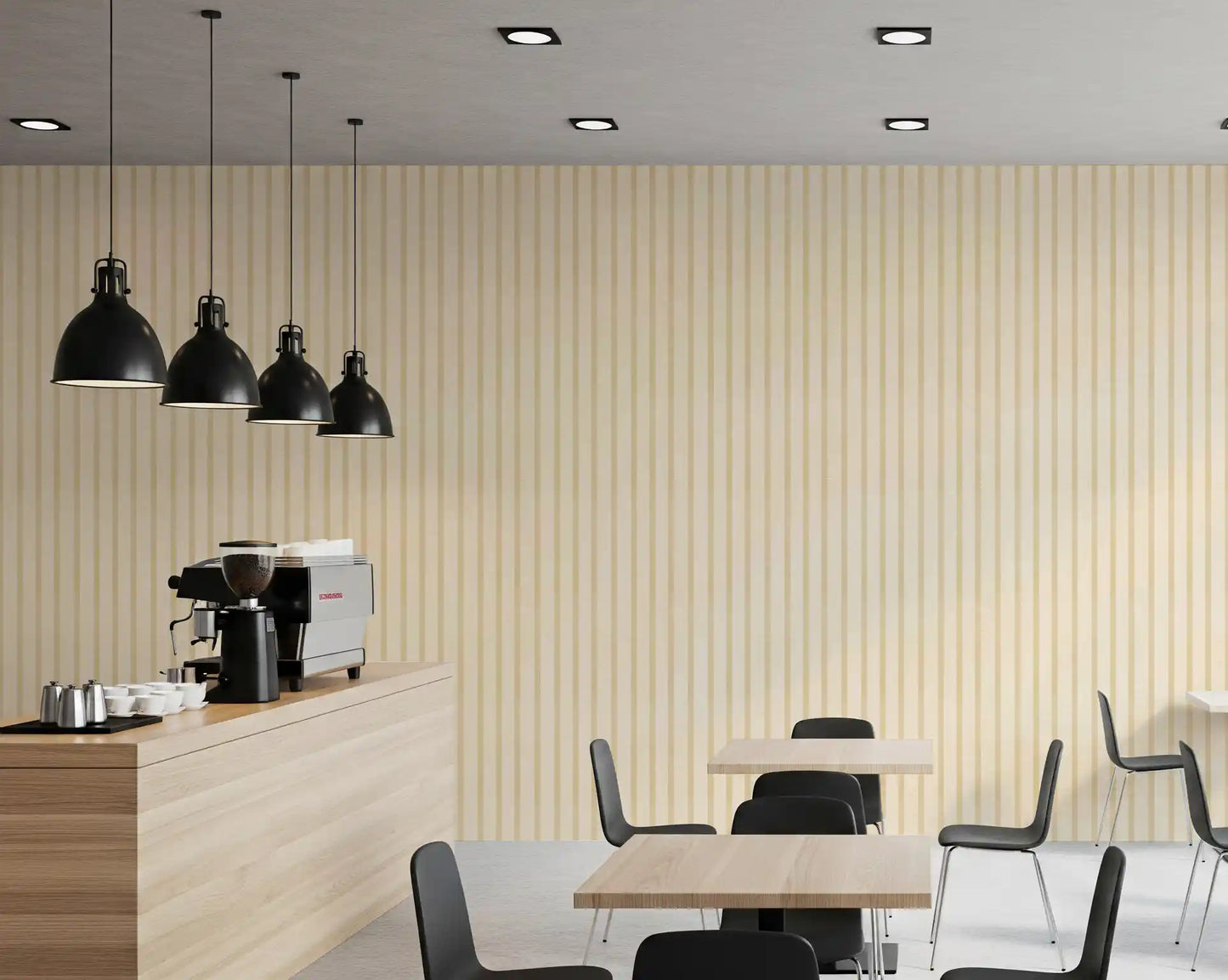 Soft vertical stripe wallpaper featuring muted tones and canvas finish
