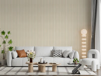 Soft striped wallpaper in beige and sage with subtle fabric texture look