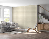 Canvas-inspired gingham wallpaper in calm cream and taupe shades