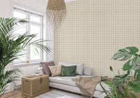 Muted taupe gingham wallpaper with subtle checkered canvas pattern