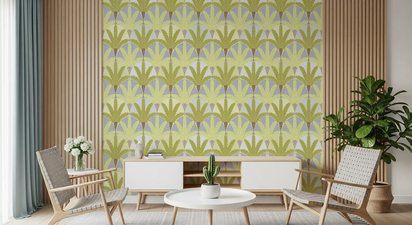 Living area appeal grows with verdant botanical wallpaper detail