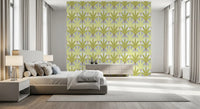 For the Bedroom, verdant deco wallpaper adds tailored leaf symmetry