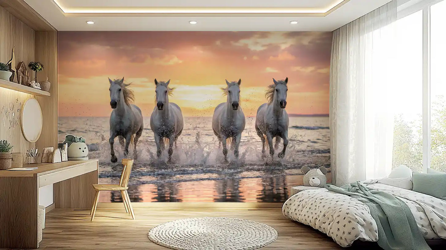 Wild Horses, Golden Shore Wall Mural
