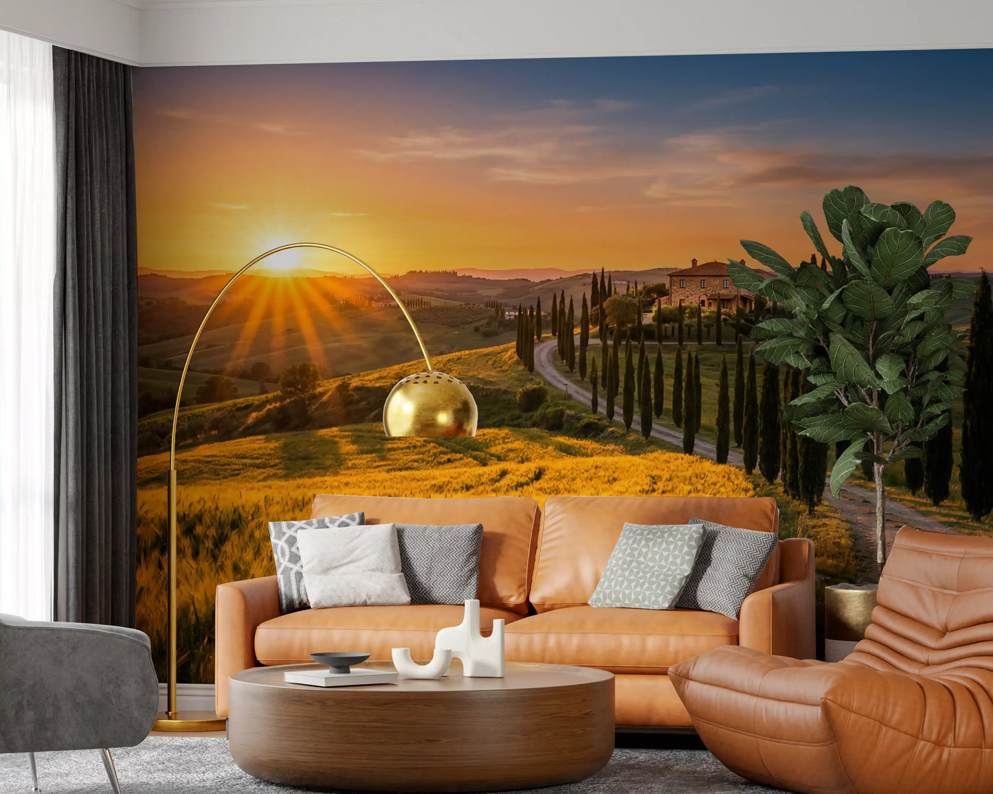 Tuscan Golden Hour: Cypress Path Wall Mural