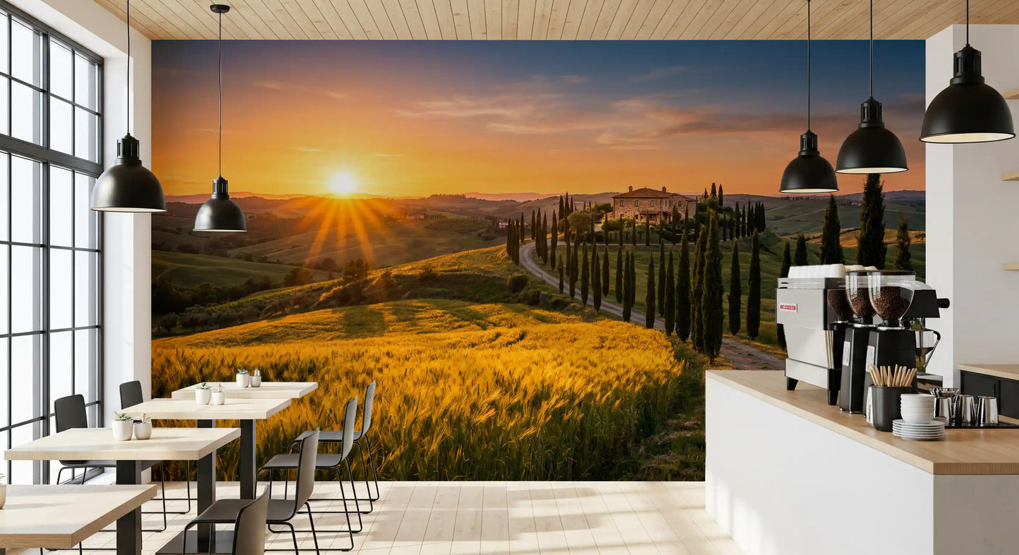 Tuscan Golden Hour: Cypress Path Wall Mural