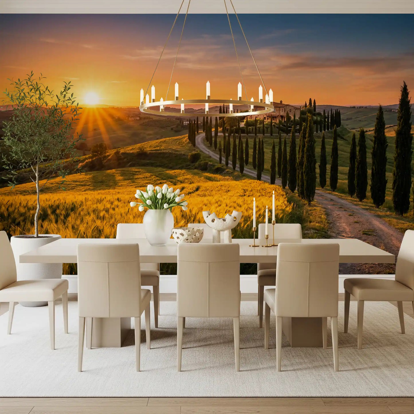 Tuscan Golden Hour: Cypress Path Wall Mural