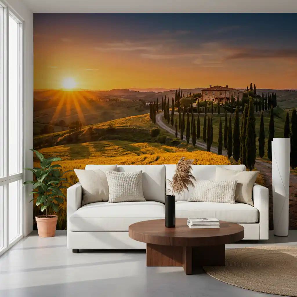 Tuscan Golden Hour: Cypress Path Wall Mural