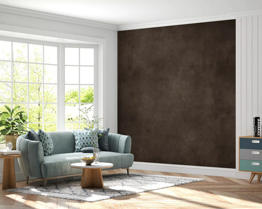 Chocolate brown wall mural with soft textured wall mural finish in living room
