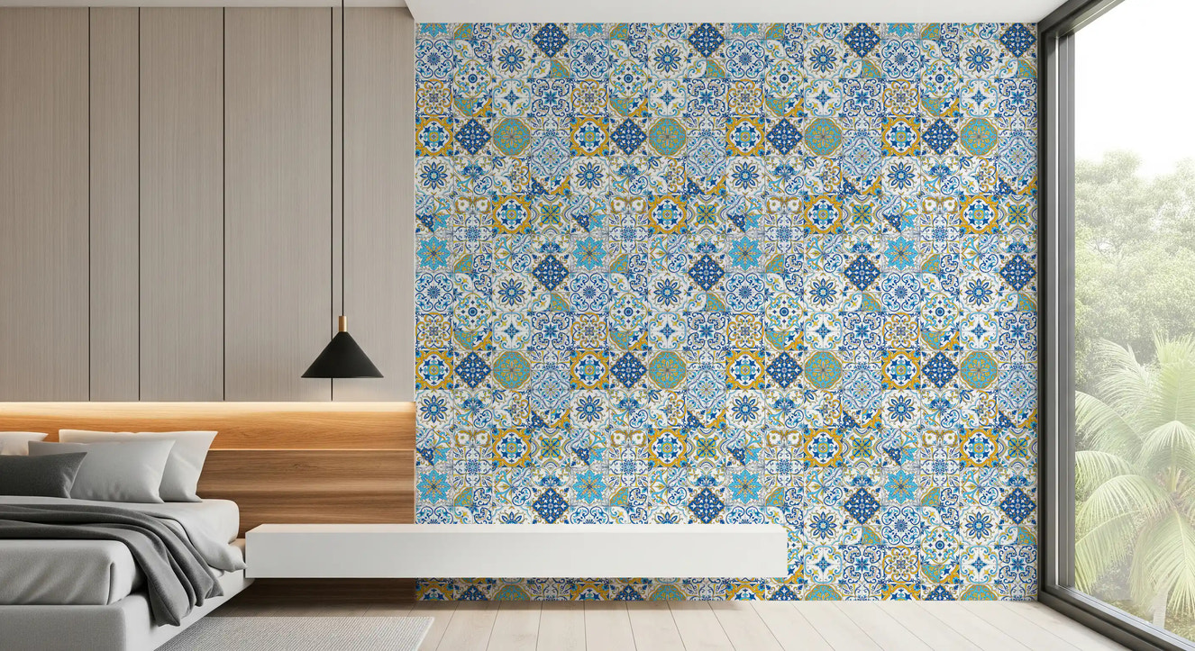 Mediterranean hues/ Azulejo tiles Wallpaper⁠