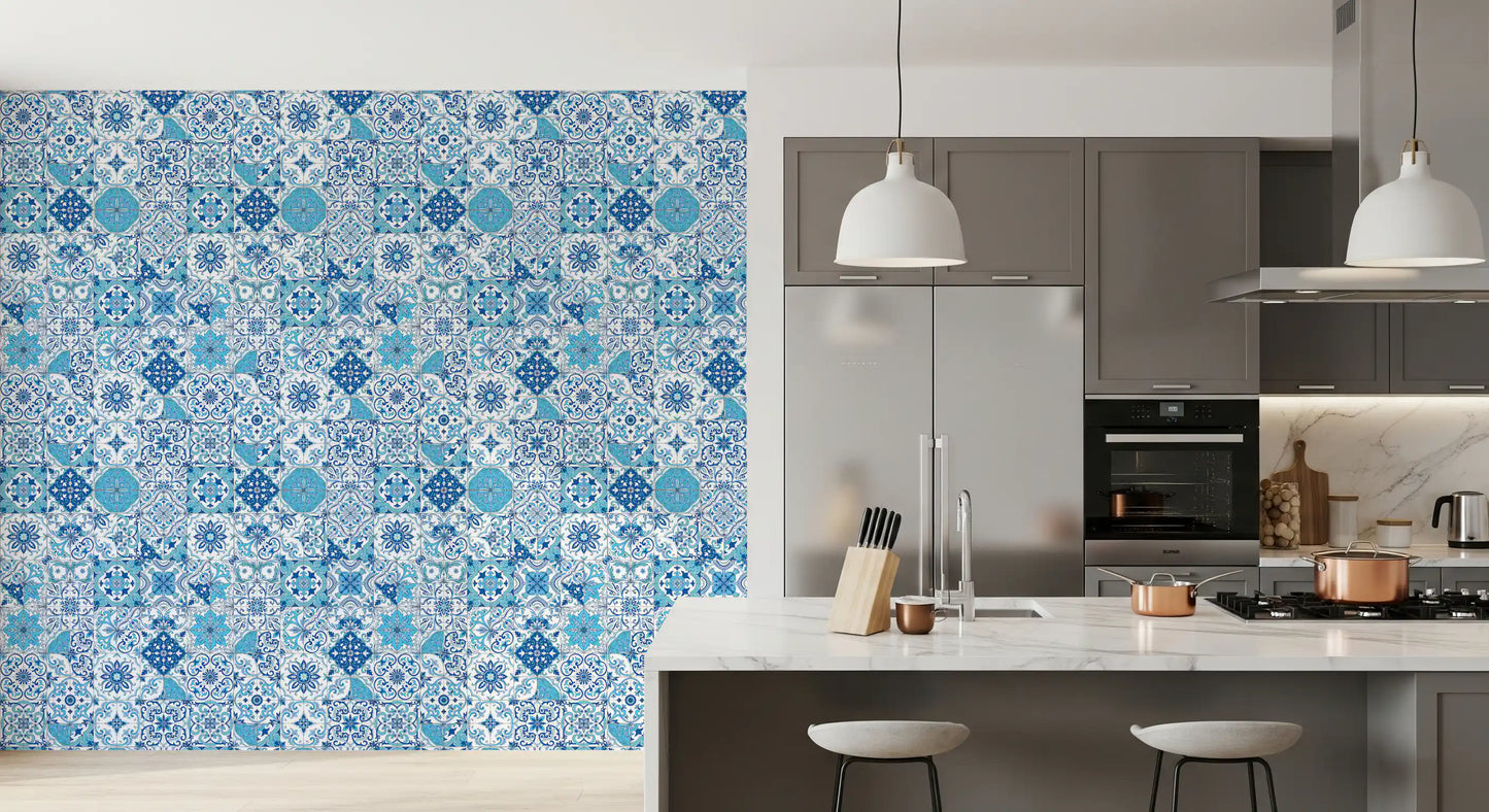 Mediterranean hues/ Azulejo tiles 2 Wallpaper⁠