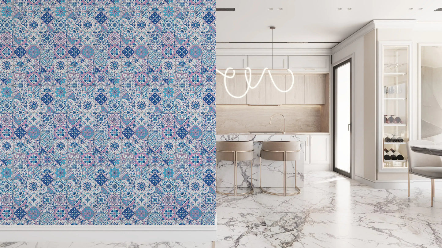 Mediterranean hues/ Azulejo tiles 3 Wallpaper⁠