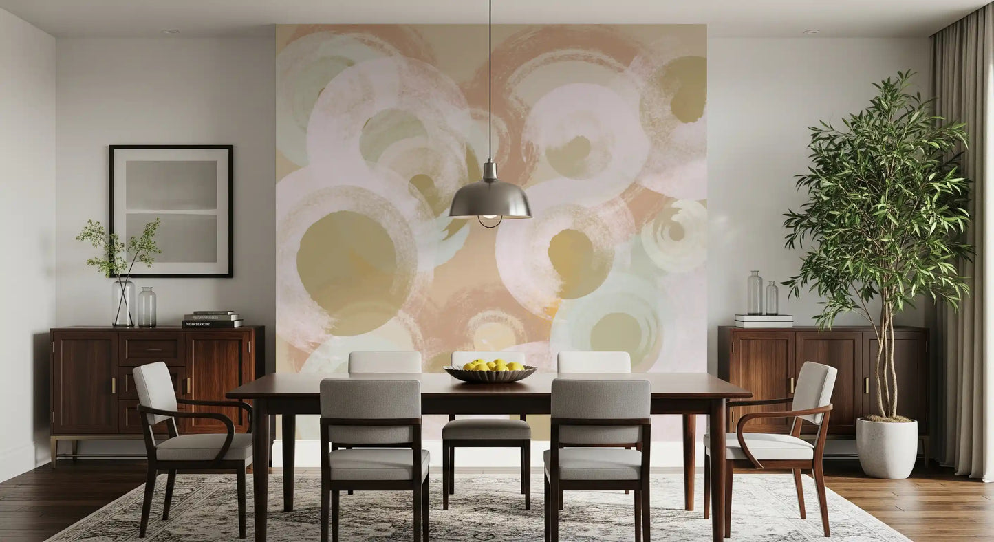 Modern brushstroke wall mural with soft circular forms and layered effect