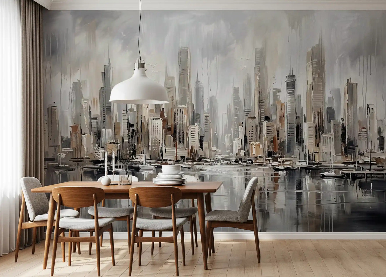 Urban Tide: Cityscape Reflection Art Wall Mural