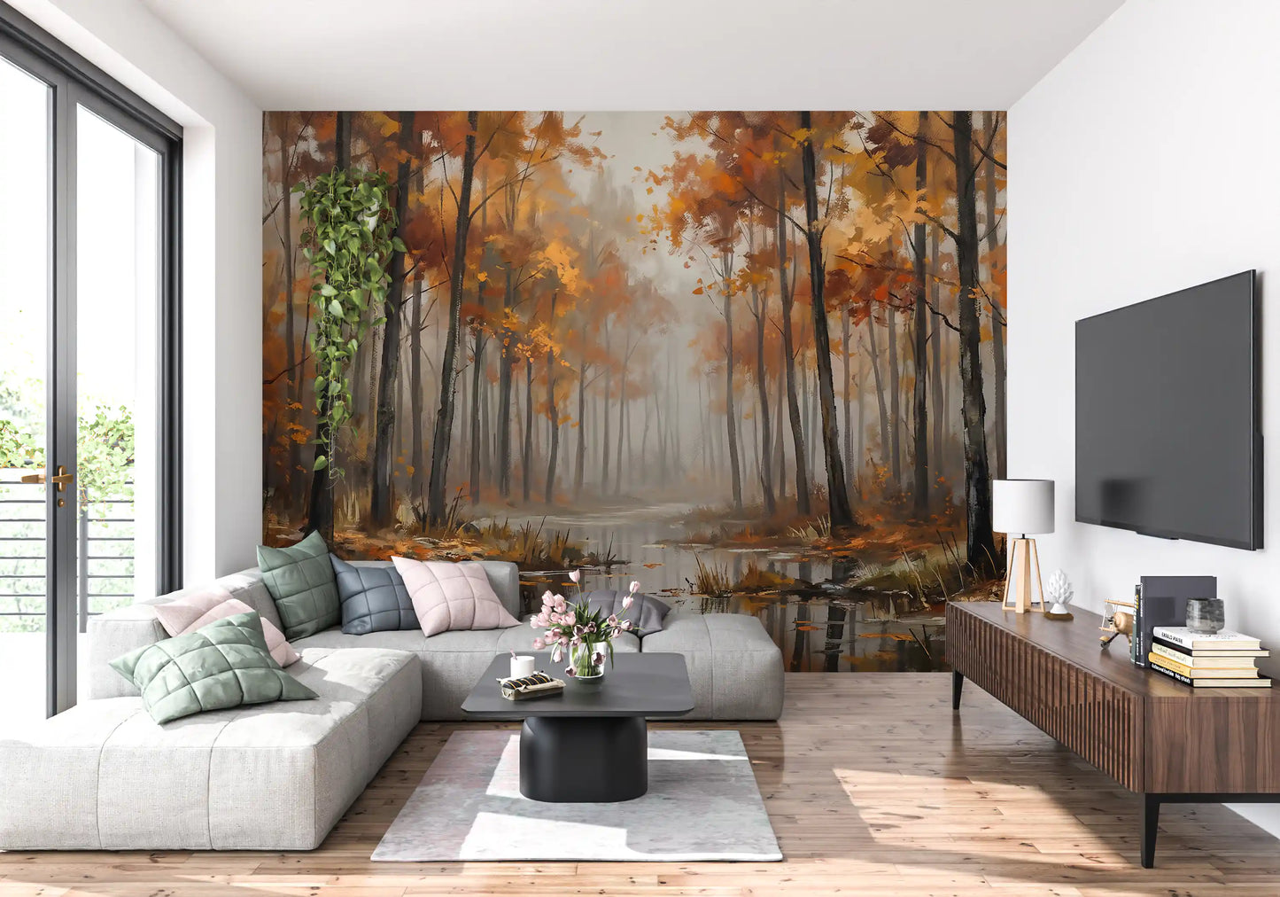 Misty Autumn Reflections Wall Mural