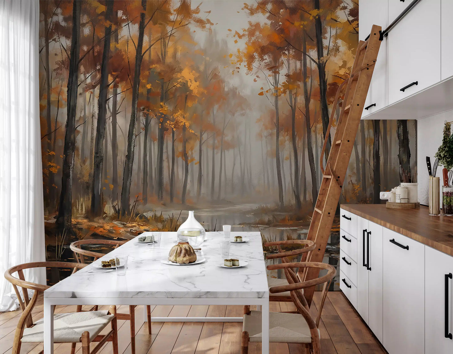 Misty Autumn Reflections Wall Mural